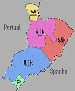 Tierra de Miranda divided into official municipalities, with populations displayed.