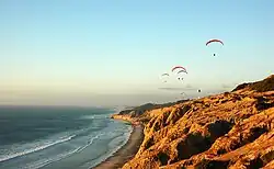 Paragliders drifting from Torrey Pines Gliderport