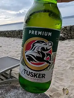 A bottle of Tusker Premium lager