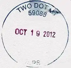 Two Dot postal cancellation