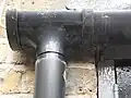 A collector with 112&nbsp;mm gutter, draining into 68&nbsp;mm downpipe