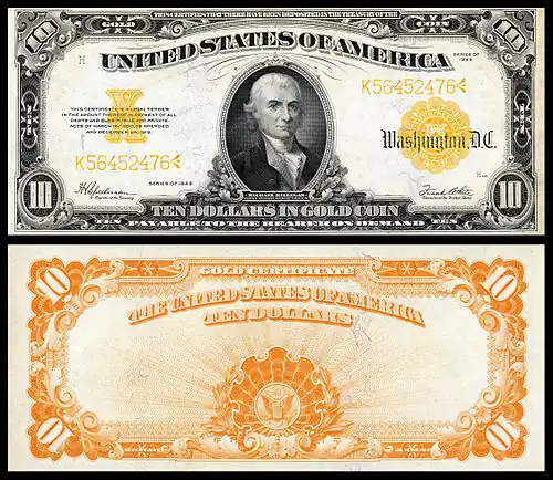 $10 Gold Certificate, Series 1922, Fr.1173, depicting Michael Hillegas