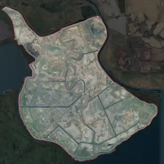 An aerial image of an island.