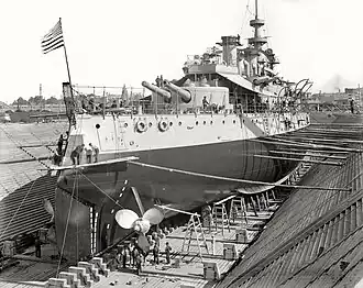 USS&nbsp;Oregon&nbsp;(BB-3) in dry dock, 1898