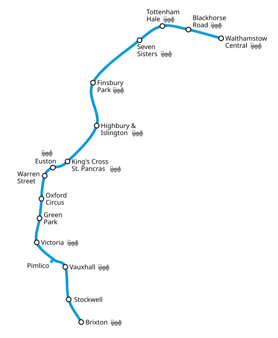 Geographically accurate path of the Victoria line