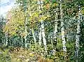 Edgars Vinters, My birch trees in summer, Oil on cardboard 65 x 87&nbsp;cm, 2001 (Hans Joachim Gerber collection)