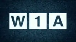 Series title over a blank TV screen