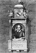 George Vertue's 1725 illustration for Pope's edition of Shakespeare's works[broken anchor], derived from his own drawing of the monument and the Chandos portrait
