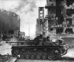 A StuG III in a photograph from the Warsaw Uprising