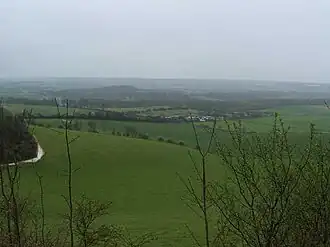 A view South across the Kent Weald from the North Downs Way near Detling