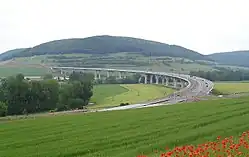 Werratal viaduct near the exit Meiningen-Süd, the longest bridge of the A&nbsp;71 with a length of 1,194&nbsp;m (3,917&nbsp;ft)