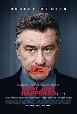 A headshot of Robert De Niro, his mouth covered by a ticket saying "Admit Nothing"