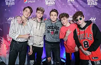 Why Don't We at the 2018 B96 Jingle Bash in Chicago. From left to right: Daniel Seavey, Corbyn Besson, Jonah Marais, Zach Herron, and Jack Avery.