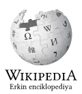 Wikipedia logo displaying the name "Wikipedia" and its slogan: "The Free Encyclopedia" below it, in Karakalpak