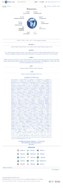 Detail of the Wikisource multilingual portal main page.
