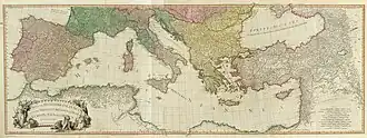 A 1785 map of the Mediterranean Sea with the Adjacent Regions and Seas in Europe, Asia and Africa