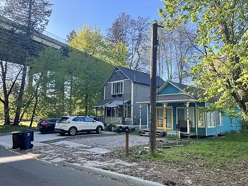 Historic homes in the shadow of the bridge