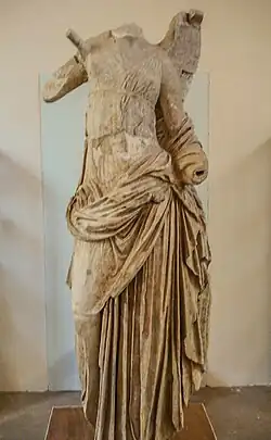 Ancient Greek marble acroterion in the form of Nike, Archaeological Museum of Samothrace, Samothrace, Greece