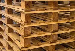 A stack of wooden pallets