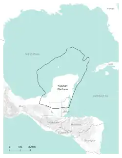 Extent of the Yucatan Platform / in 2006 map by French & Schenk / via USGS, Esri, Natural Earth