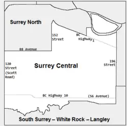 An image of Surrey Central illustrating the boundaries as described in this section